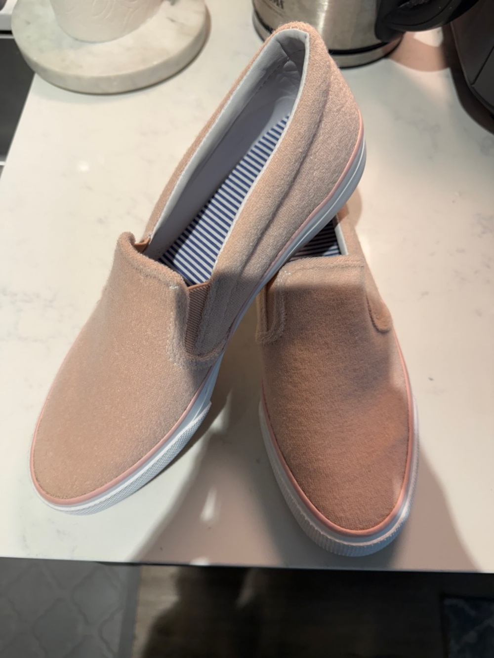 Keds White Slip-On Canvas Sneakers with Gum Soles